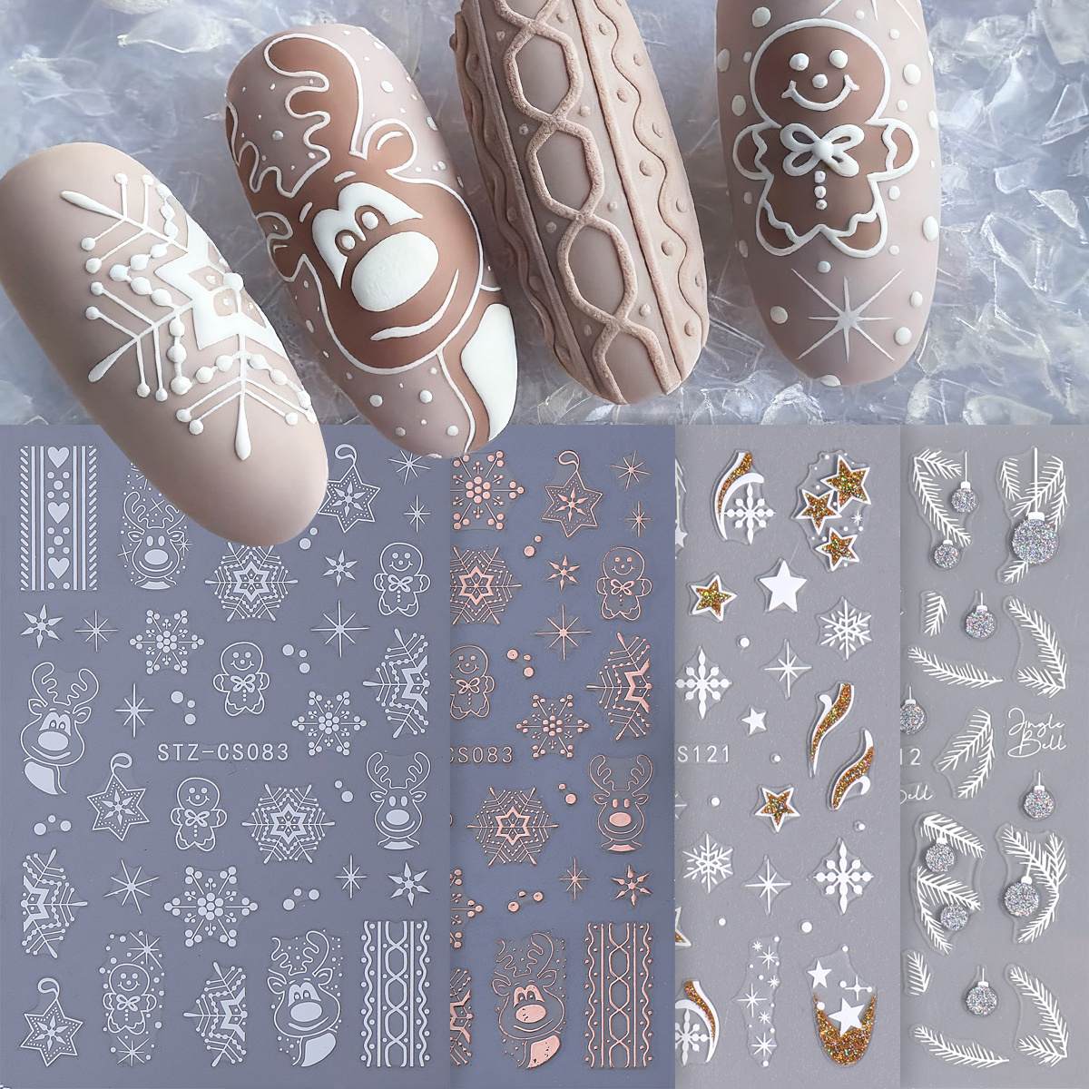 Glitter Vinyl Roll - 4pcs Winter Cartoon Christmas Metallic Nail