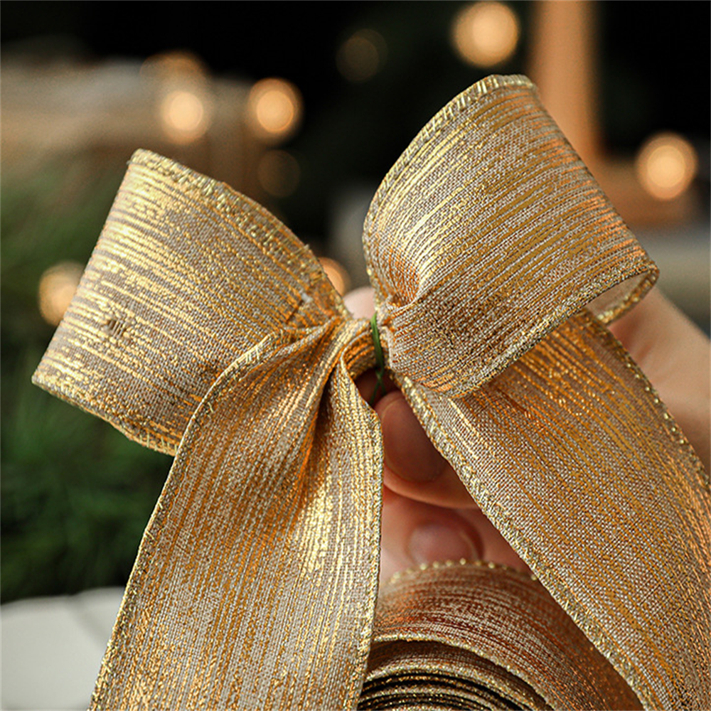 Velvet Ribbon Roll - 2m Christmas Ribbon Golden Silver Champagne