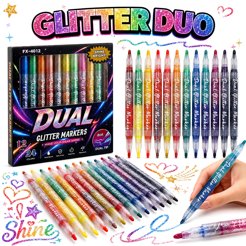 12Pcs Dual Tip Glitter Markers - огляд і ціна Glitter Vinyl Roll