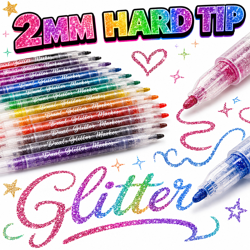 12Pcs Dual Tip Glitter Markers - огляд і ціна Glitter Vinyl Roll
