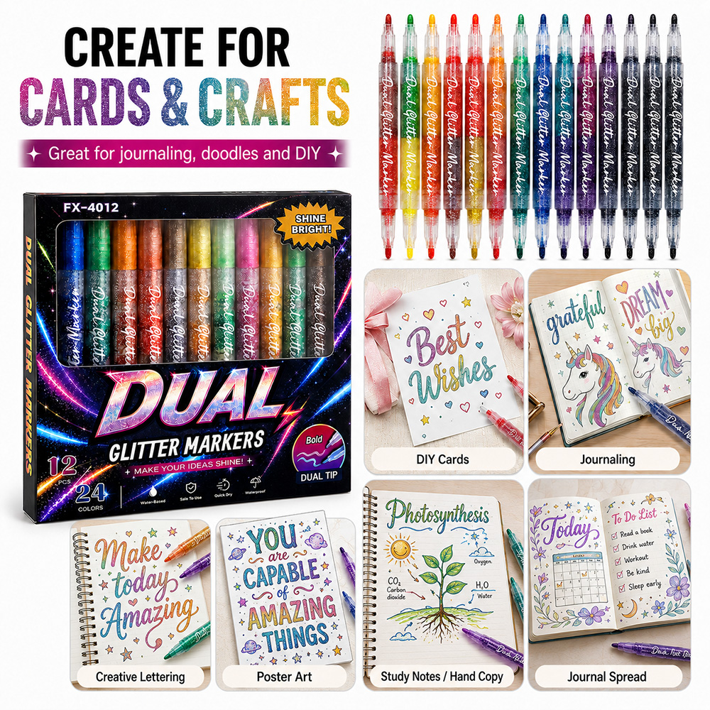 12Pcs Dual Tip Glitter Markers - огляд і ціна Glitter Vinyl Roll