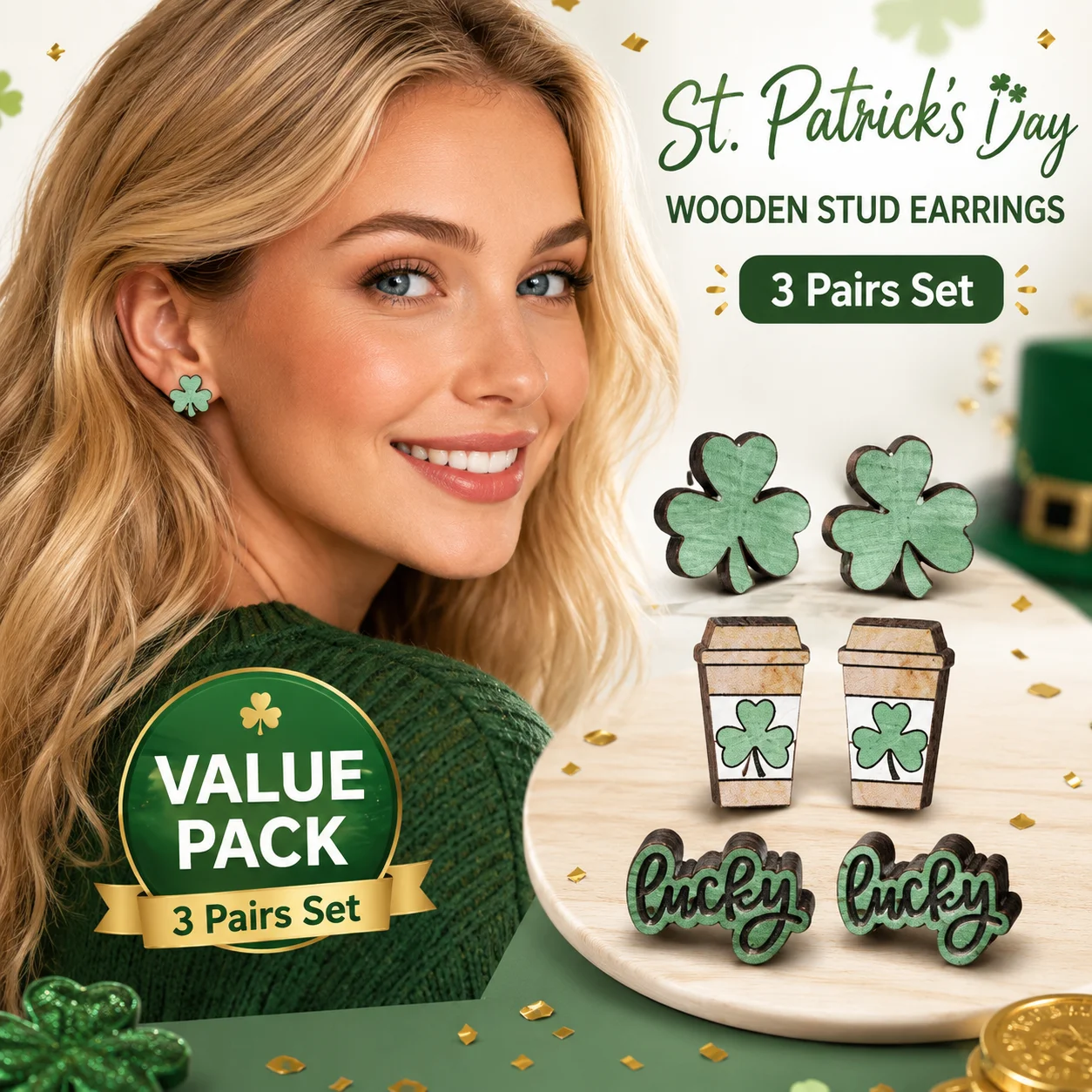 3 Pairs/Set Fashionable Wooden - огляд і ціна Iron On Stud Set