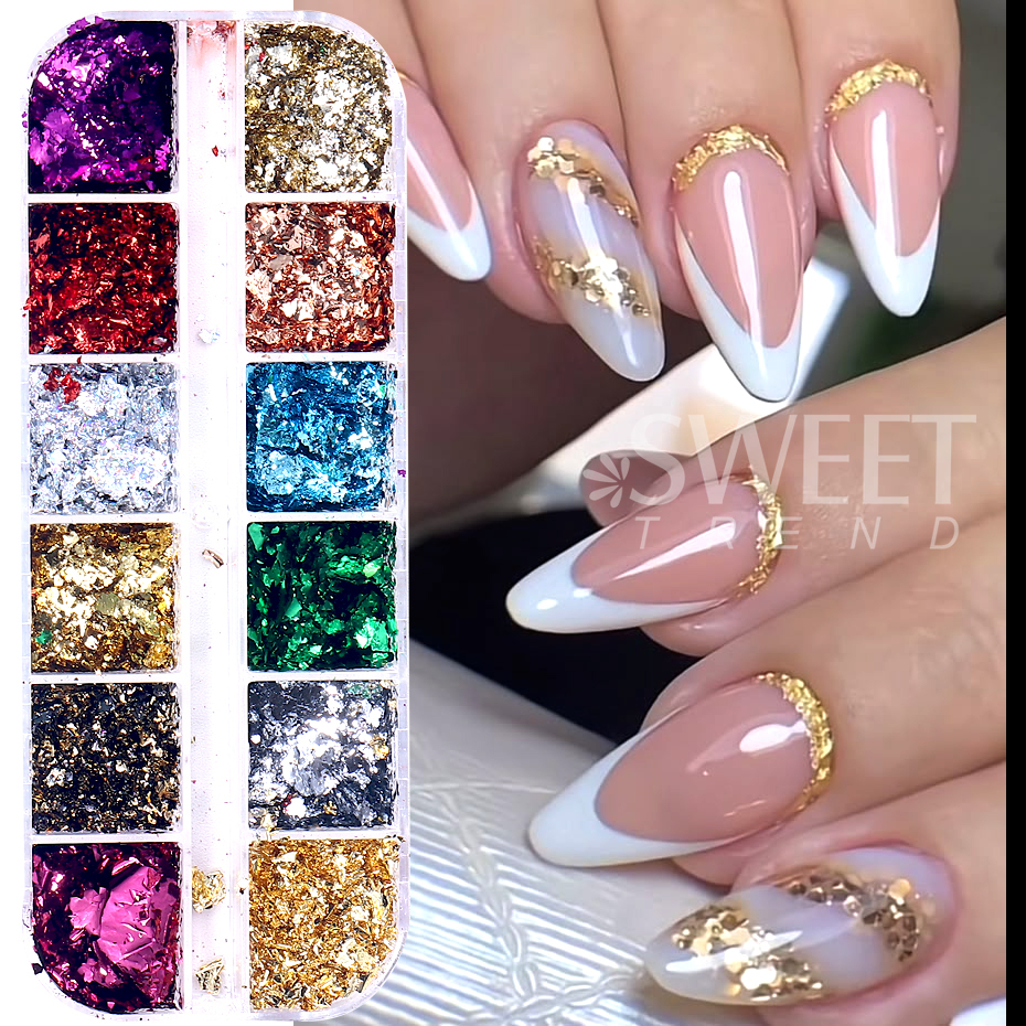 12 Grids Golden Foils Nails Gl - огляд і ціна Glitter Vinyl Roll