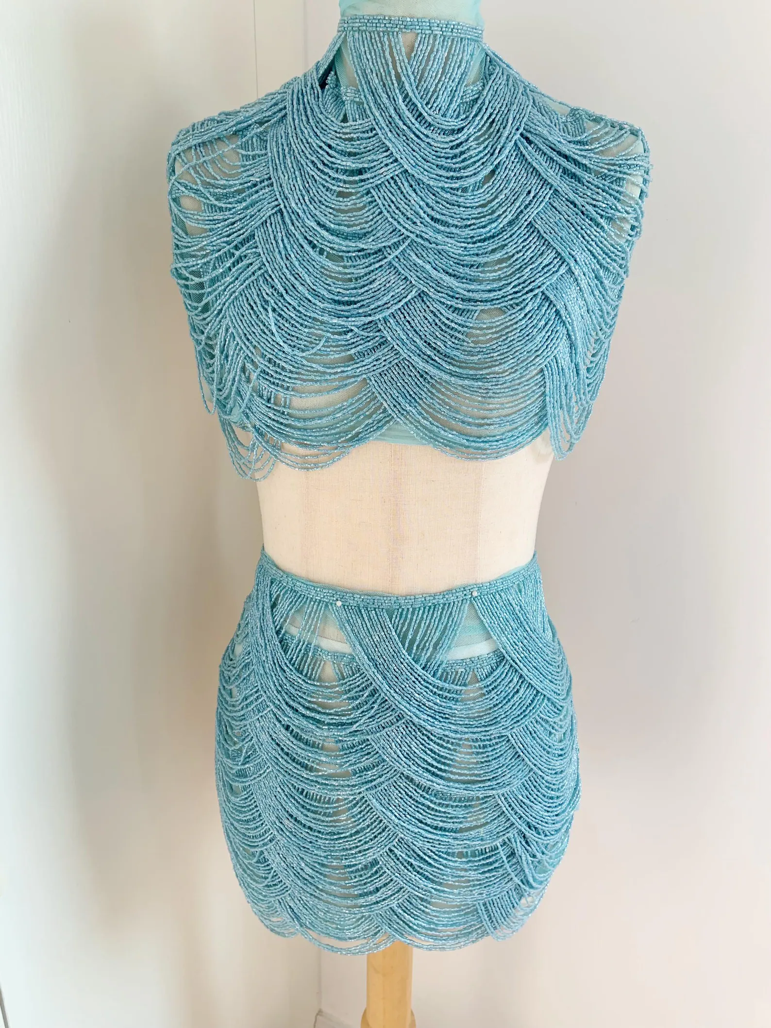 Light Blue Chains Cape Fabric, - огляд і ціна Beaded Trim Fringe