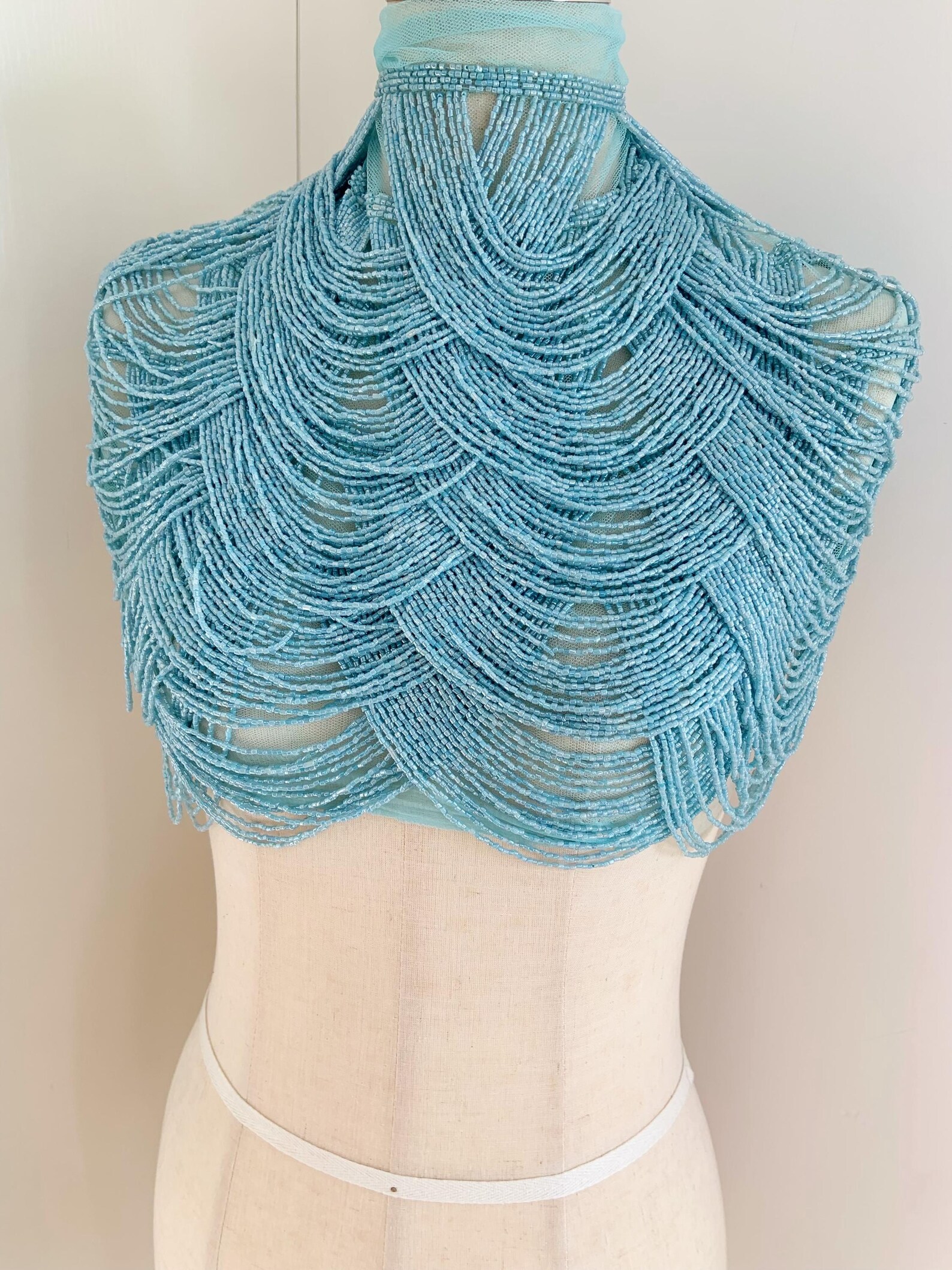 Light Blue Chains Cape Fabric, - огляд і ціна Beaded Trim Fringe