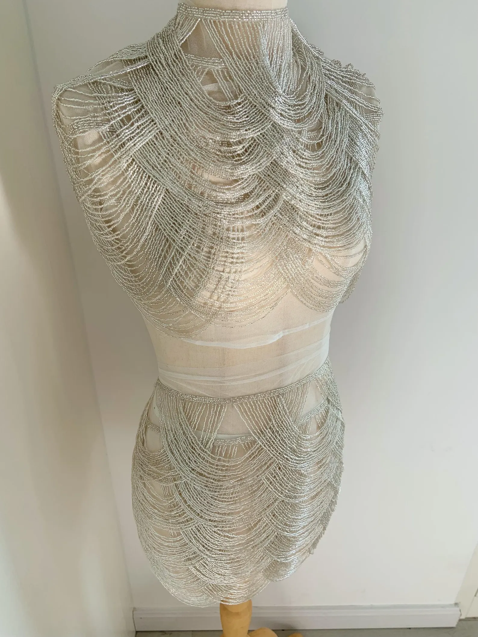 Light Blue Chains Cape Fabric, - огляд і ціна Beaded Trim Fringe