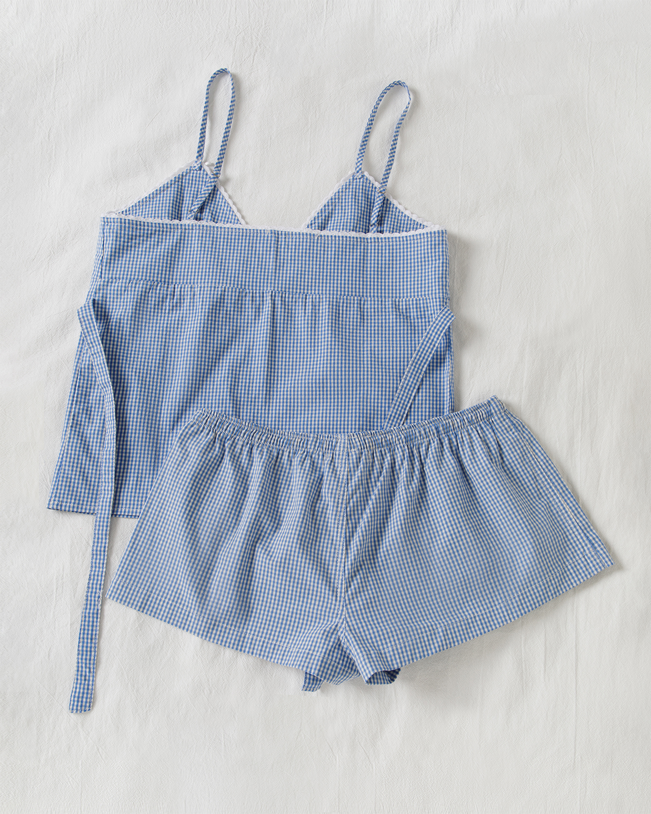 Blue Plaid Shorts 2 Piece Set  - огляд і ціна Elastic Lace Trim