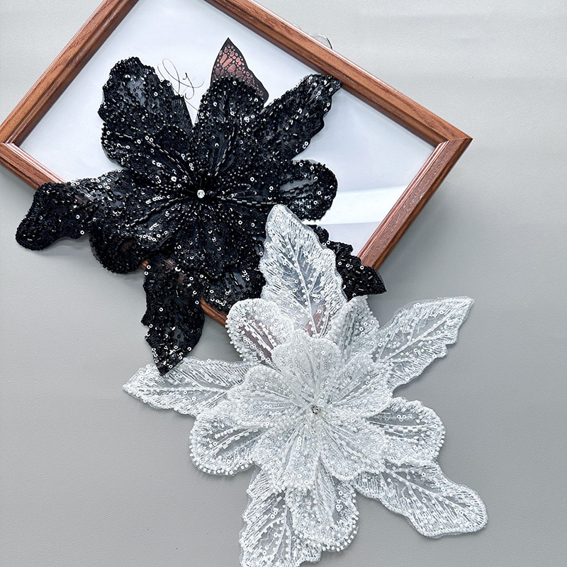White Lace Sequin Beaded Flowe - огляд і ціна Applique Patch Flower